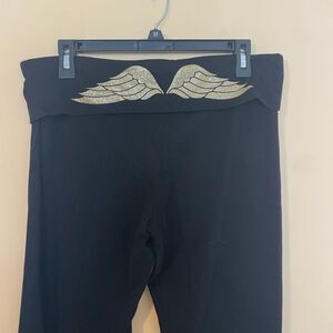 Large Victoria Secret Y2K Yoga Pants black Leggings fold over Angel wings